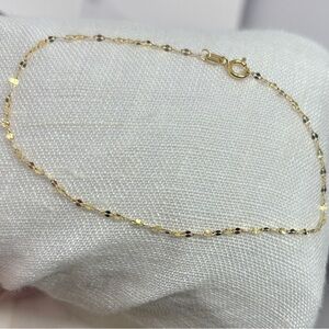Solid 10K Gold Italy Mirror Cut Bracelet 7.25” Dainty Fine Jewelry fo Layering